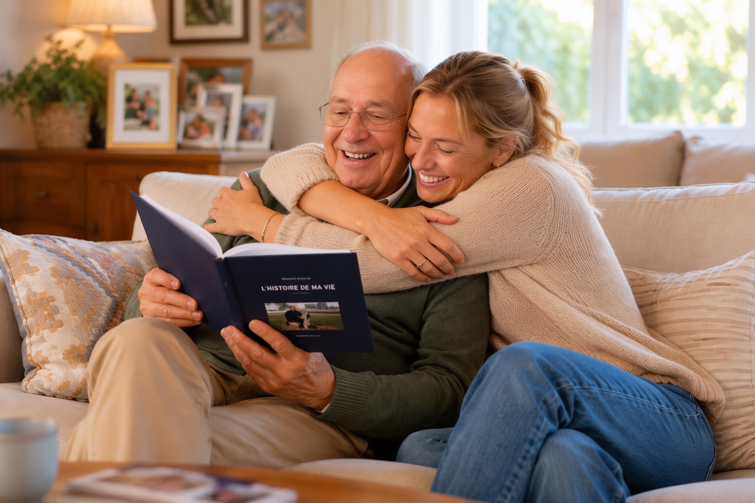 Família emocionada com o livro de memórias