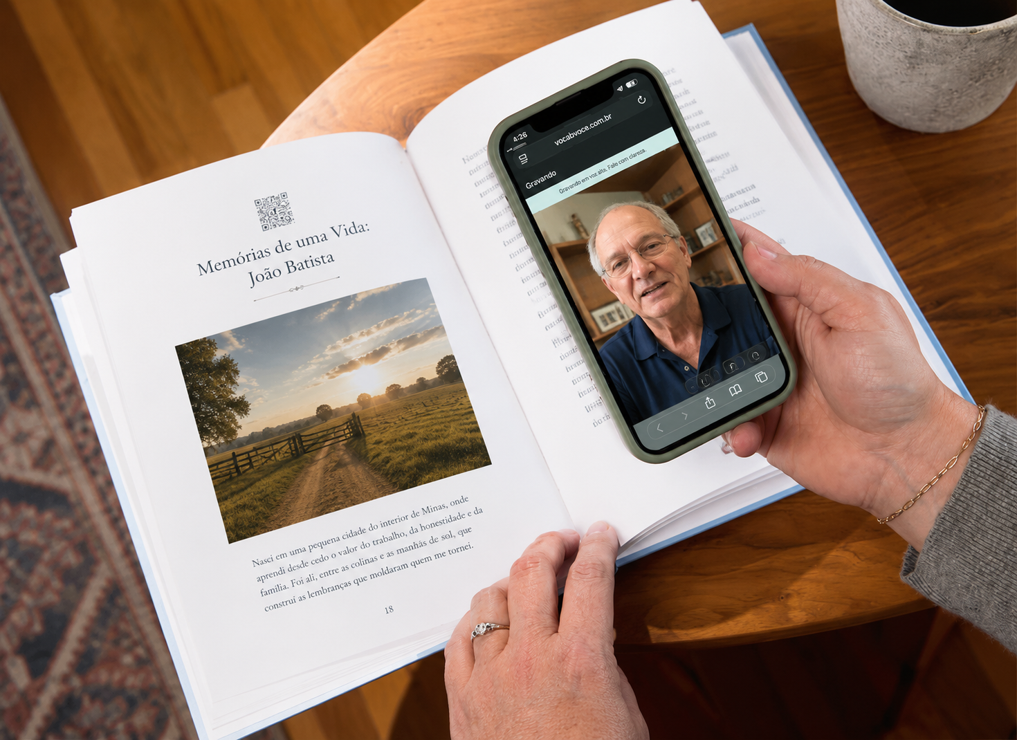 Livro com reprodução da voz no celular